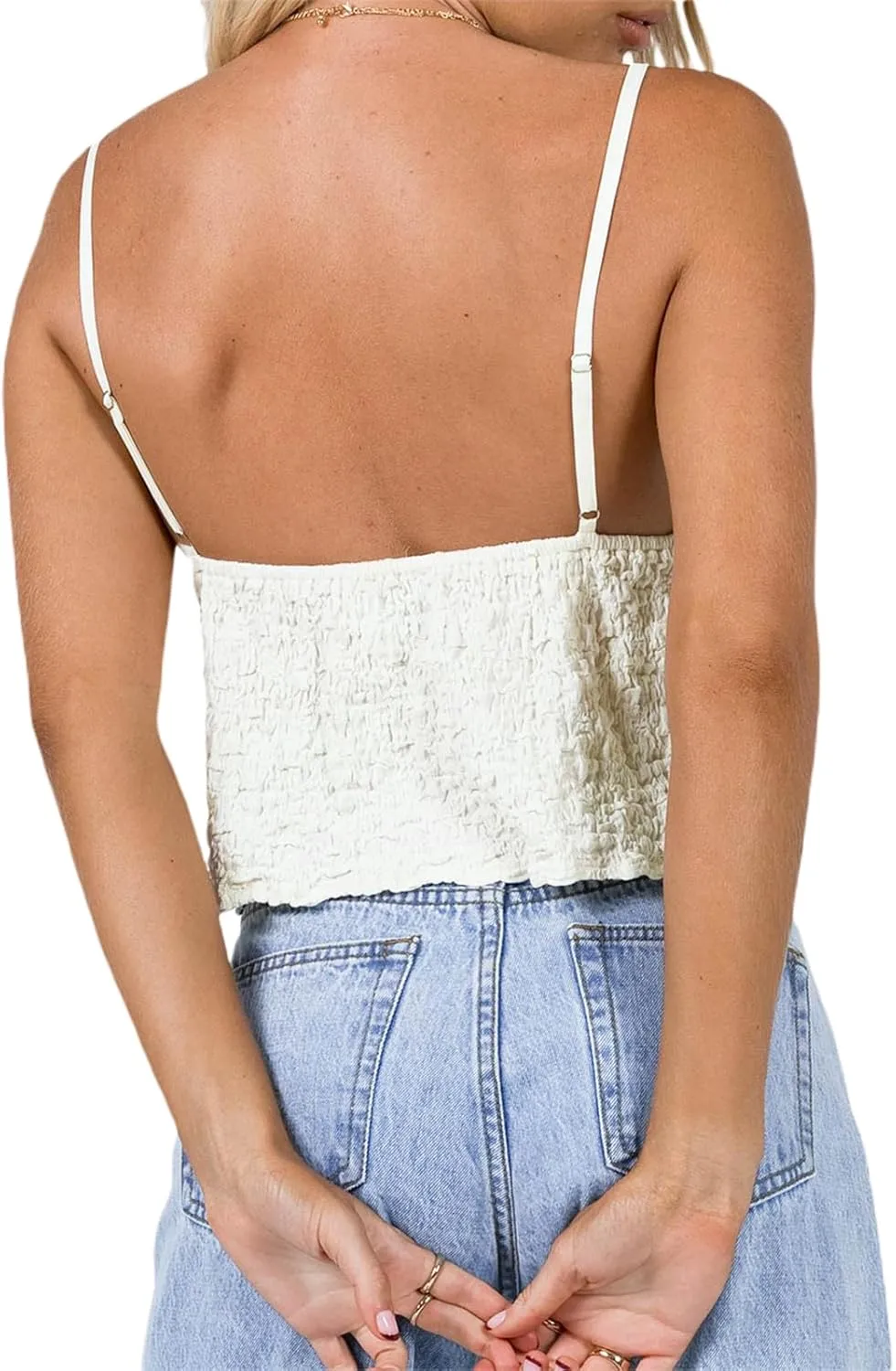 Women's Y2k Tank Tops V Neck Ruched Front Tie Up Camisole Solid Color Ruffle Backless Summer Vest Tops Streetwear