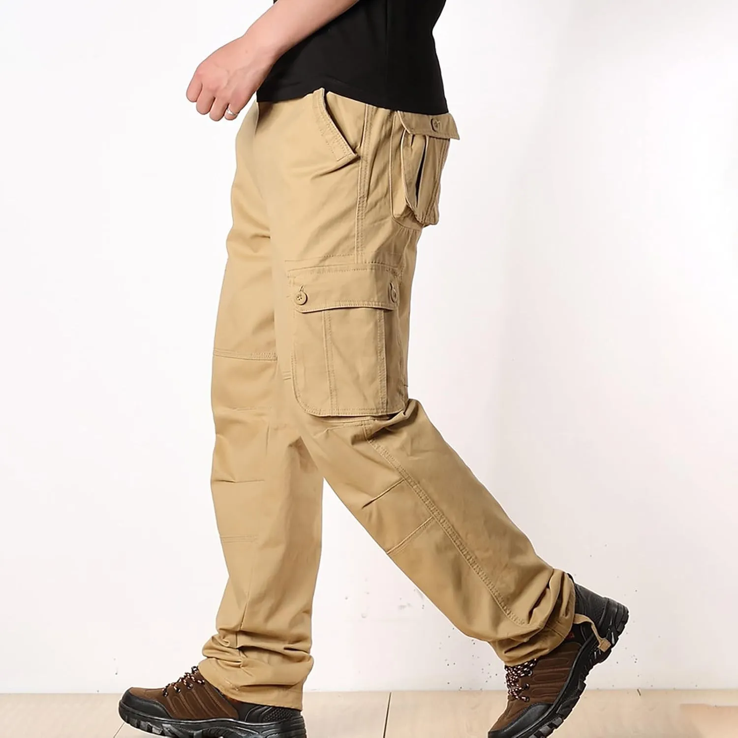Work Pants for Men Big and Tall Casual Fleece Loose Open Bottom Athletic Pants Straight Leg Outdoor Hiking Pants