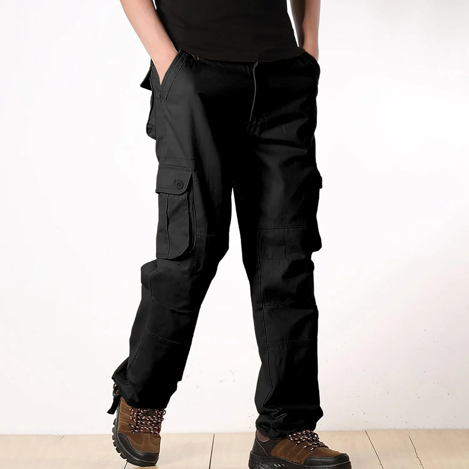 Work Pants for Men Big and Tall Casual Fleece Loose Open Bottom Athletic Pants Straight Leg Outdoor Hiking Pants