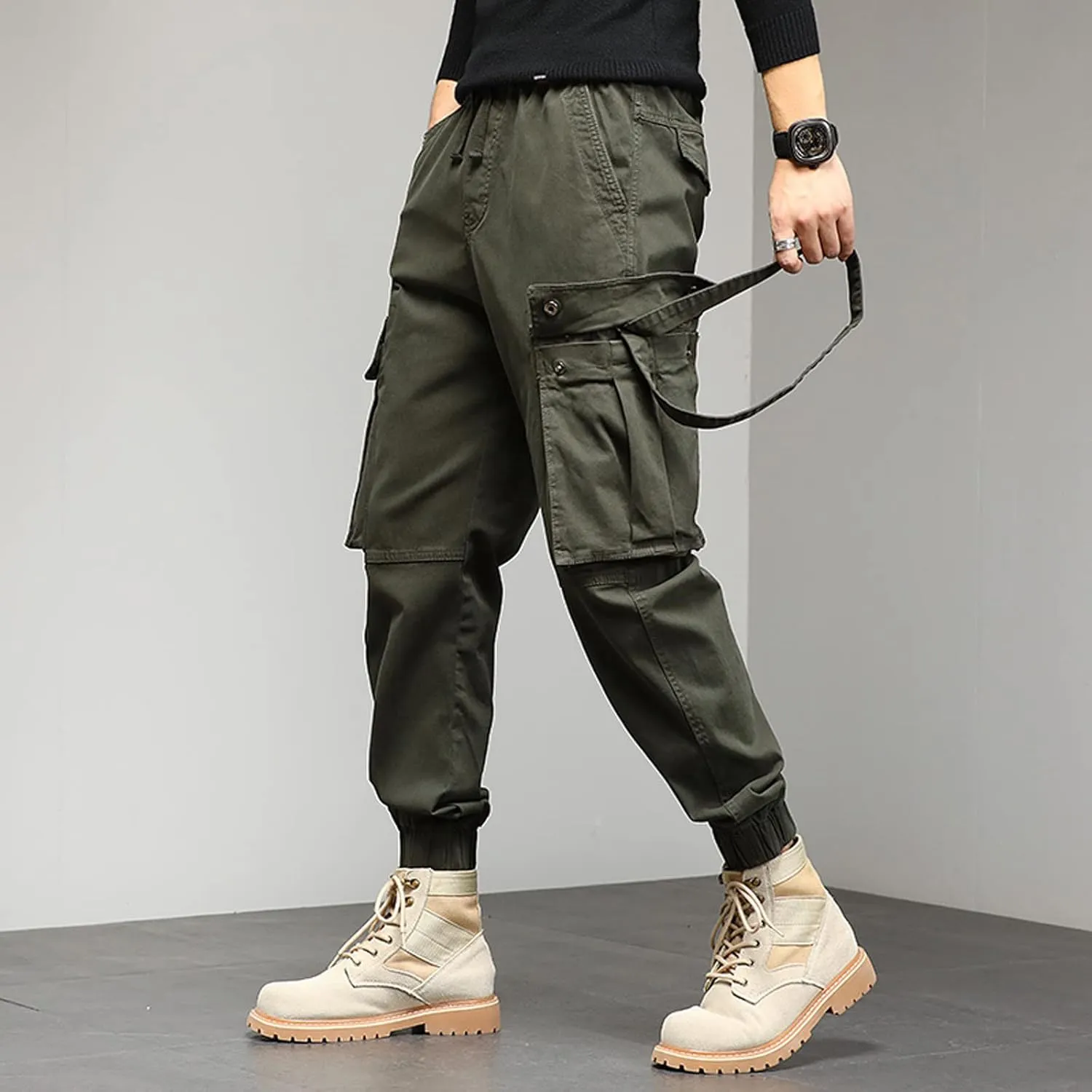 Work Pants for Men Slim Fit Casual Hiking Pants Workout Joggers Stretch Outdoor Twill Track Sweatpants Multi Pockets