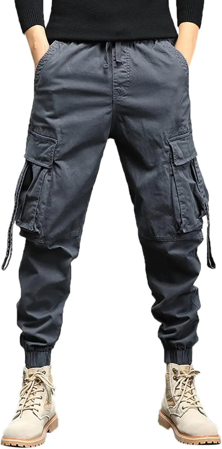 Work Pants for Men Slim Fit Casual Hiking Pants Workout Joggers Stretch Outdoor Twill Track Sweatpants Multi Pockets