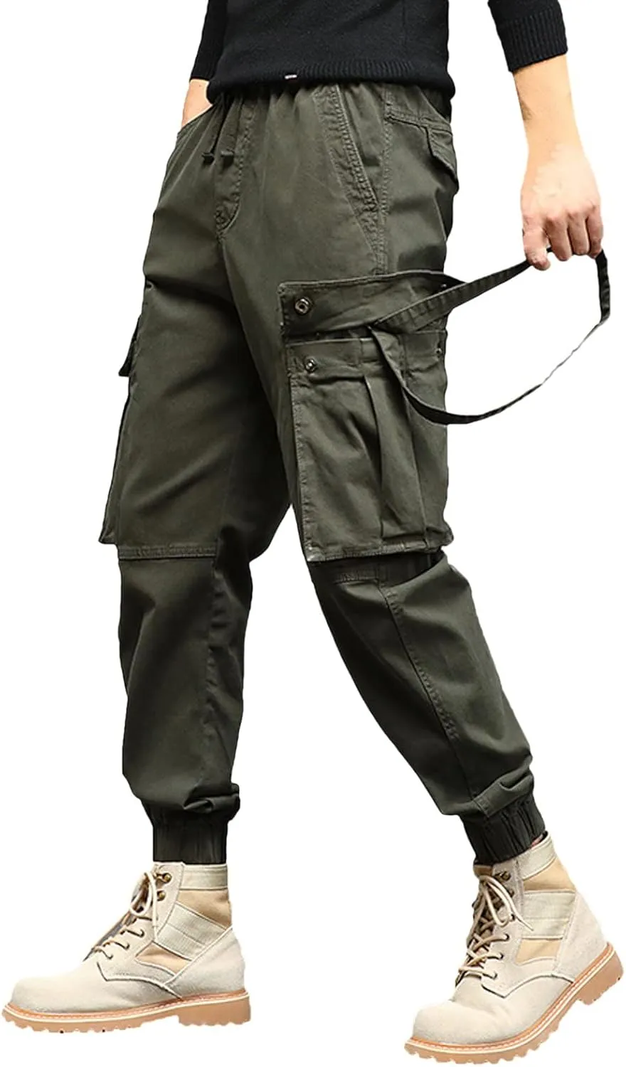 Work Pants for Men Slim Fit Casual Hiking Pants Workout Joggers Stretch Outdoor Twill Track Sweatpants Multi Pockets