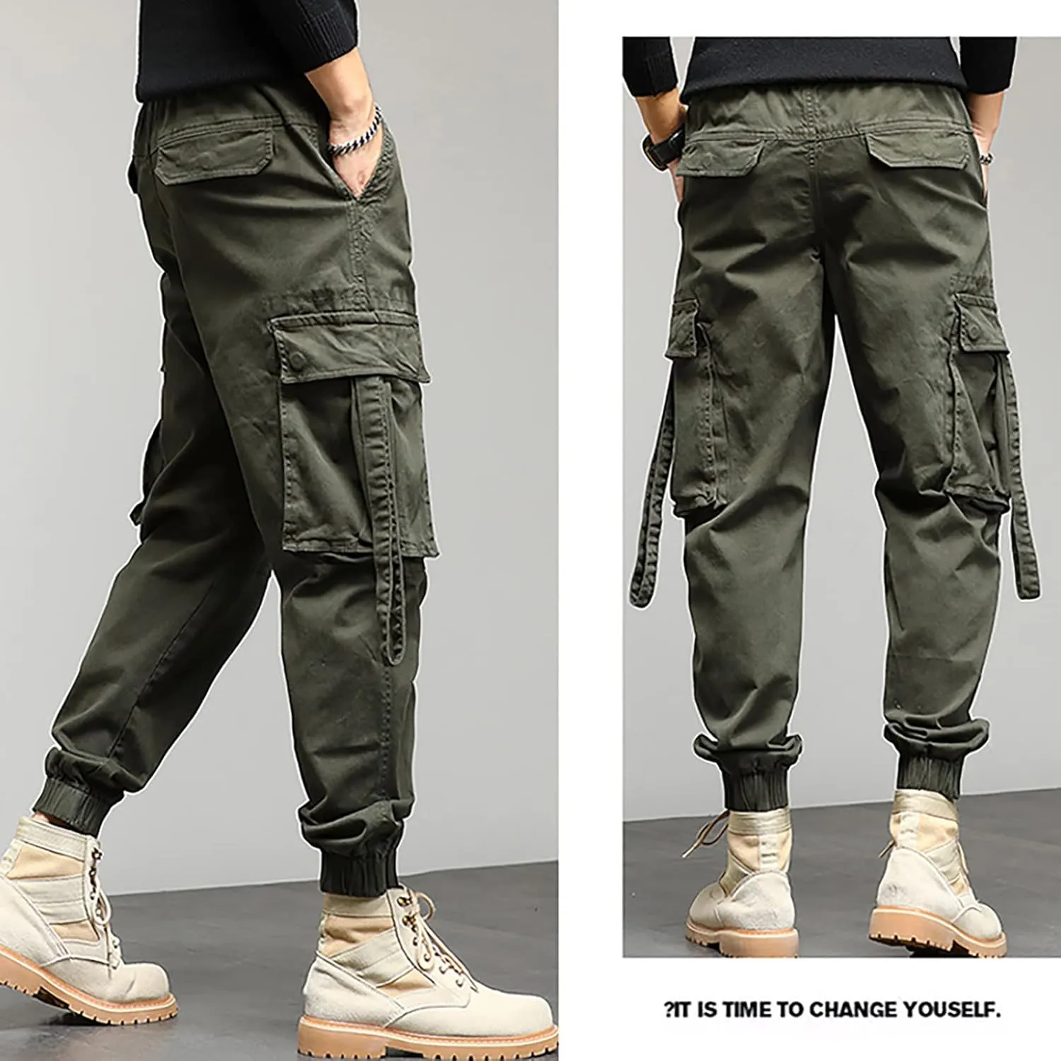 Work Pants for Men Slim Fit Casual Hiking Pants Workout Joggers Stretch Outdoor Twill Track Sweatpants Multi Pockets