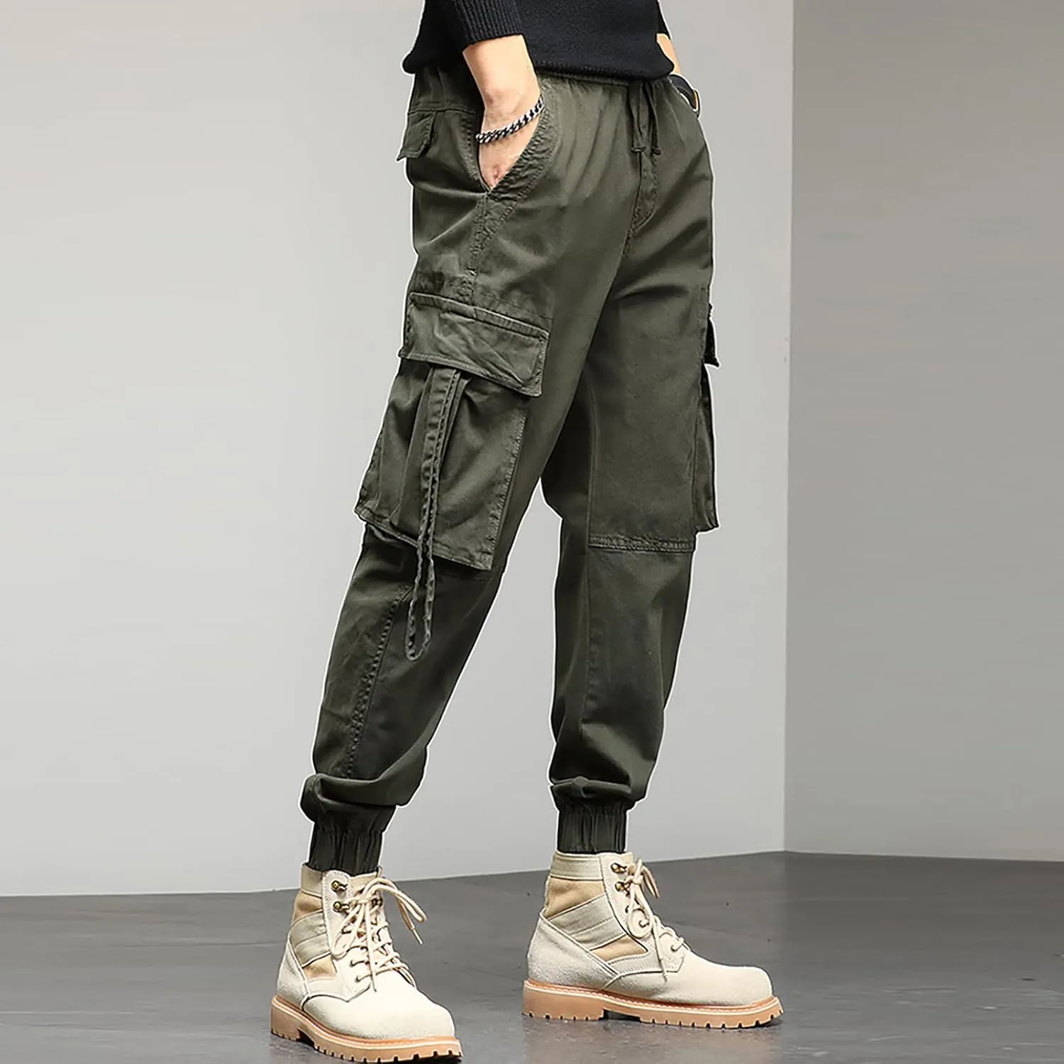 Work Pants for Men Slim Fit Casual Hiking Pants Workout Joggers Stretch Outdoor Twill Track Sweatpants Multi Pockets