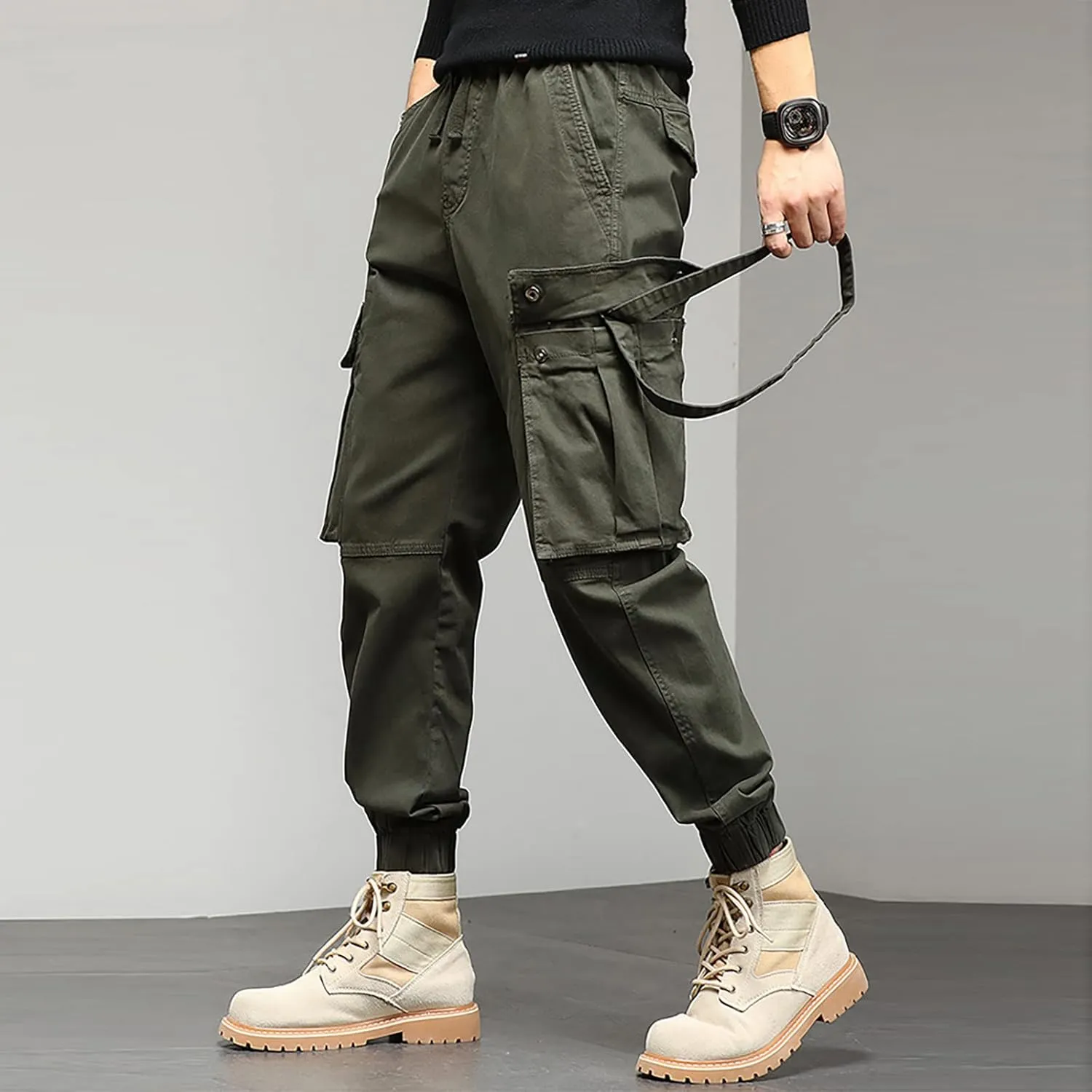 Work Pants for Men Slim Fit Casual Hiking Pants Workout Joggers Stretch Outdoor Twill Track Sweatpants Multi Pockets