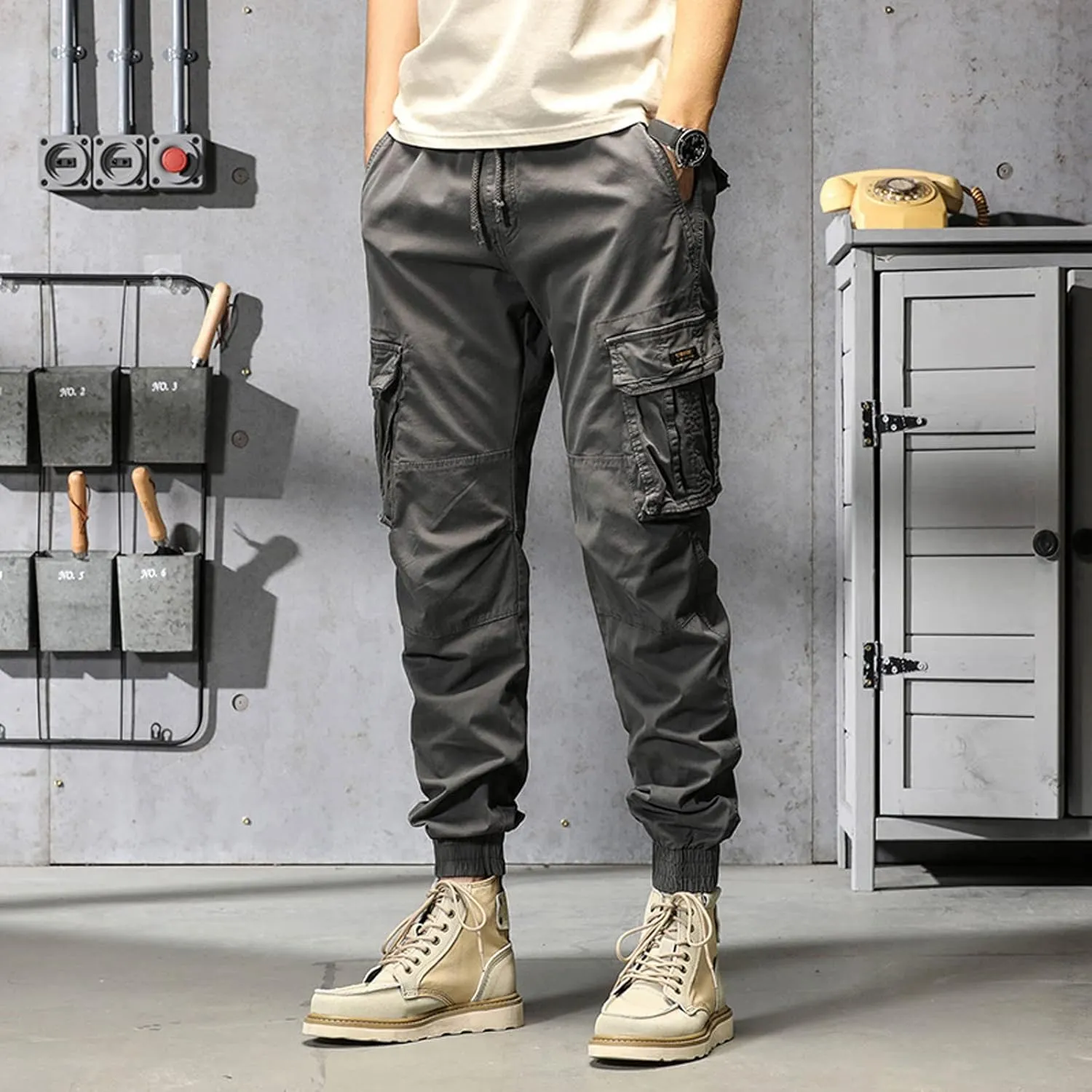 Work Pants for Men Slim Fit Lightweight Cargo Sweatpants Stretch Waistband Workout Outdoor Athletic Hiking Pants