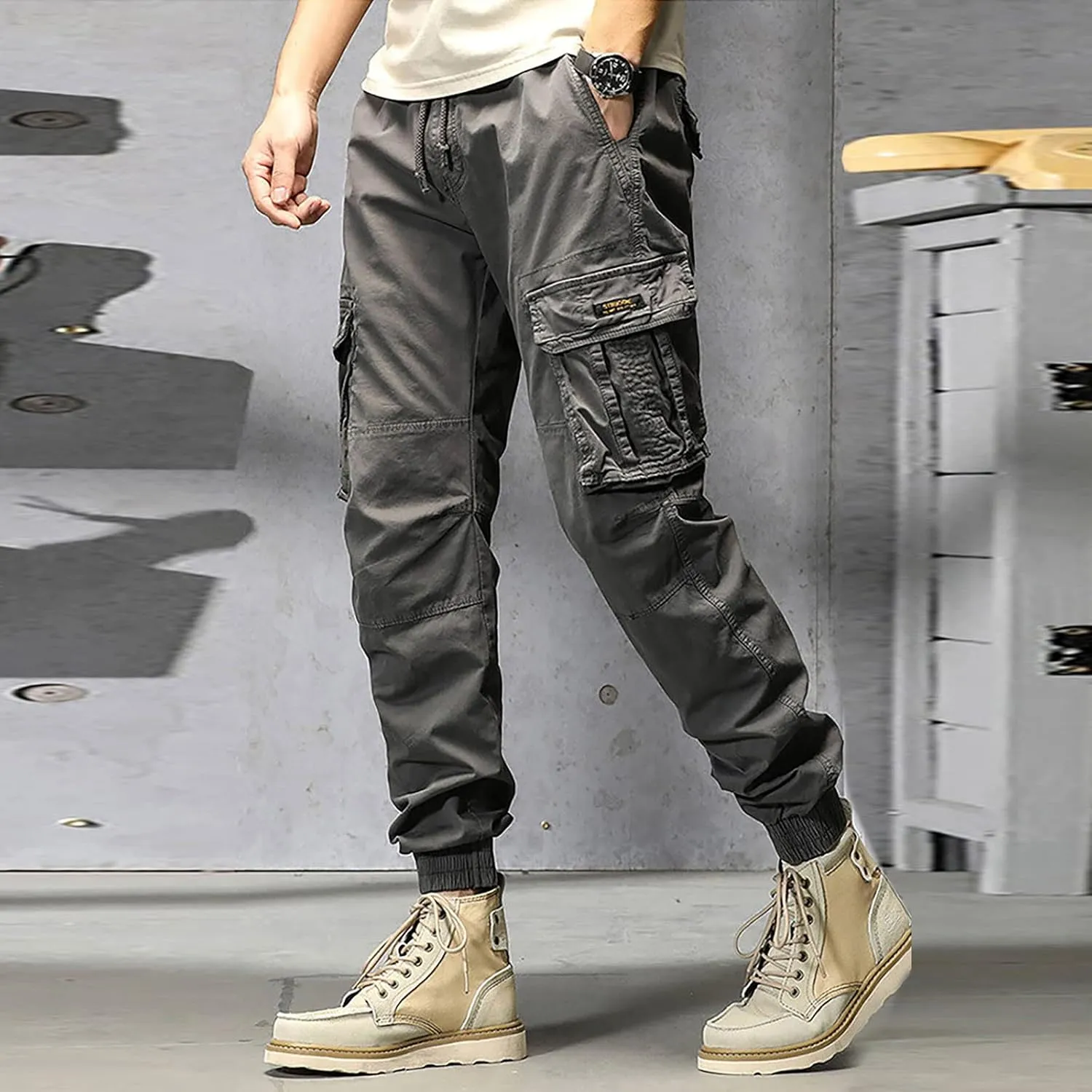 Work Pants for Men Slim Fit Lightweight Cargo Sweatpants Stretch Waistband Workout Outdoor Athletic Hiking Pants