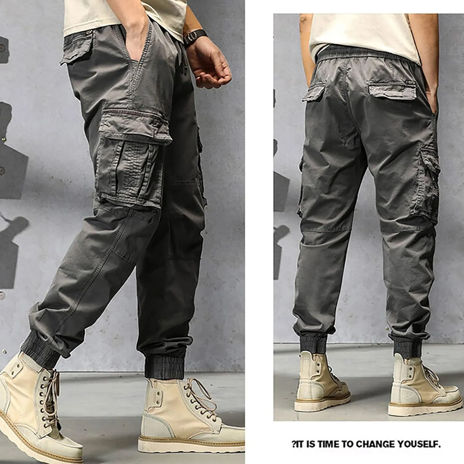 Work Pants for Men Slim Fit Lightweight Cargo Sweatpants Stretch Waistband Workout Outdoor Athletic Hiking Pants