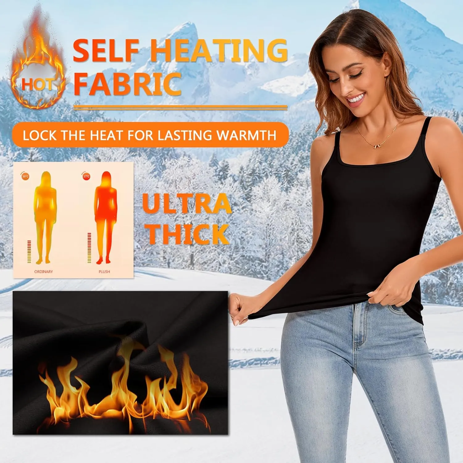 WOWENY Thermal Tank Tops for Women Adjustable Spaghetti Strap Base Layer Soft Fleece Lined Sleeveless Warm Camisole