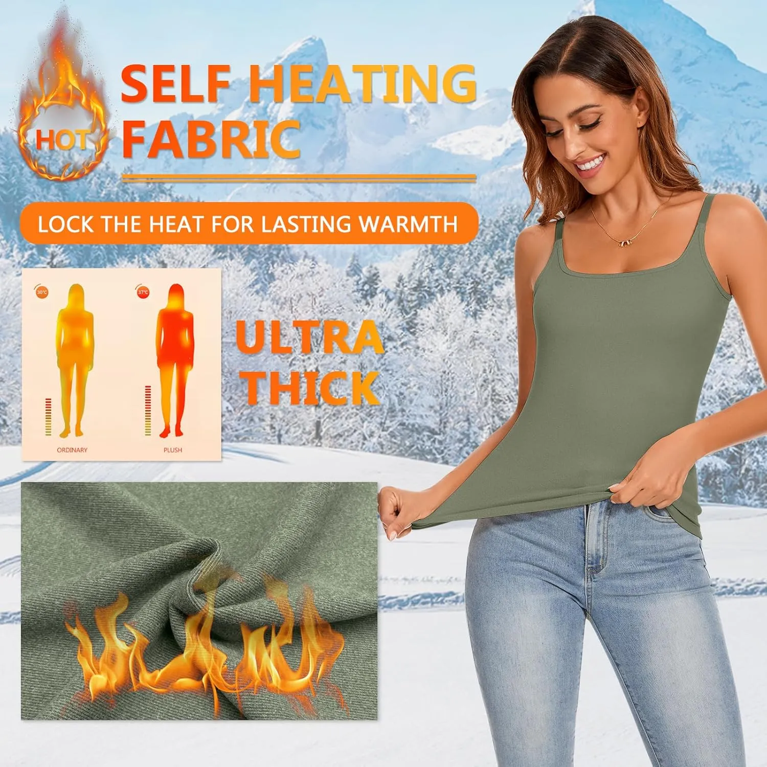 WOWENY Thermal Tank Tops for Women Adjustable Spaghetti Strap Base Layer Soft Fleece Lined Sleeveless Warm Camisole