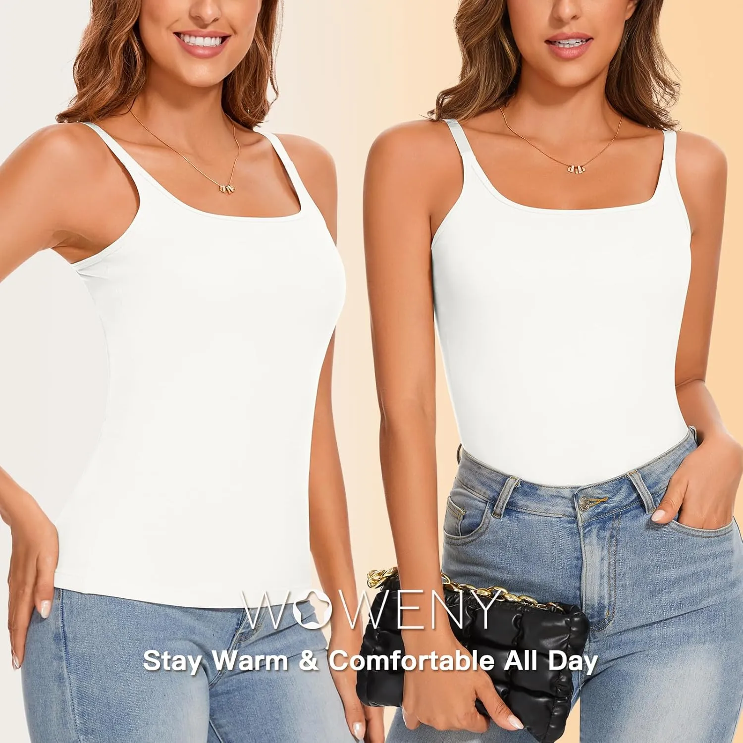 WOWENY Thermal Tank Tops for Women Adjustable Spaghetti Strap Base Layer Soft Fleece Lined Sleeveless Warm Camisole