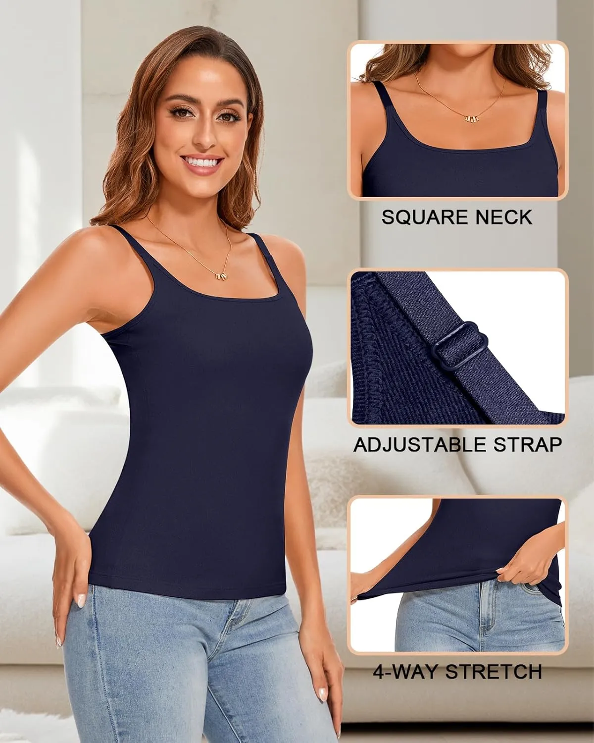 WOWENY Thermal Tank Tops for Women Adjustable Spaghetti Strap Base Layer Soft Fleece Lined Sleeveless Warm Camisole