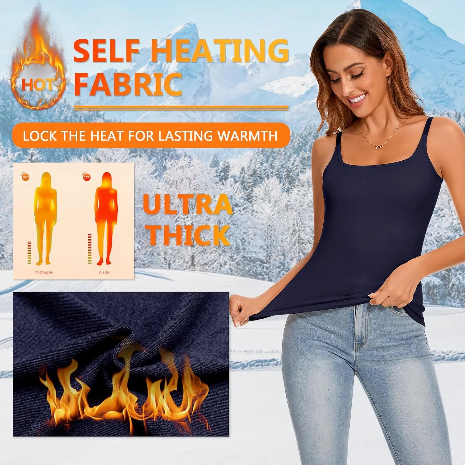 WOWENY Thermal Tank Tops for Women Adjustable Spaghetti Strap Base Layer Soft Fleece Lined Sleeveless Warm Camisole