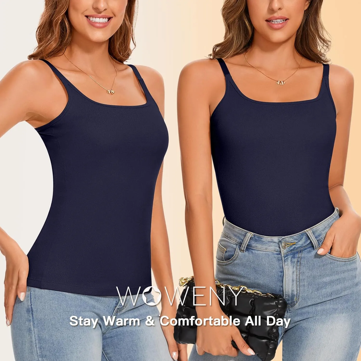 WOWENY Thermal Tank Tops for Women Adjustable Spaghetti Strap Base Layer Soft Fleece Lined Sleeveless Warm Camisole