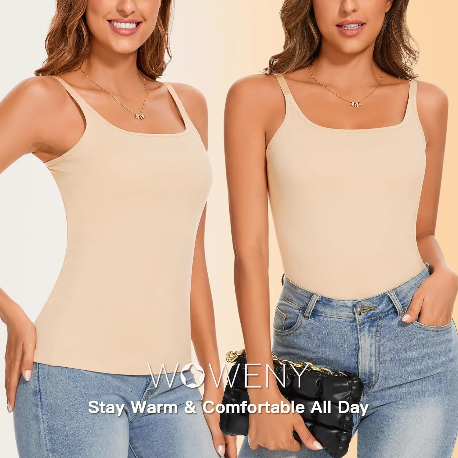 WOWENY Thermal Tank Tops for Women Adjustable Spaghetti Strap Base Layer Soft Fleece Lined Sleeveless Warm Camisole
