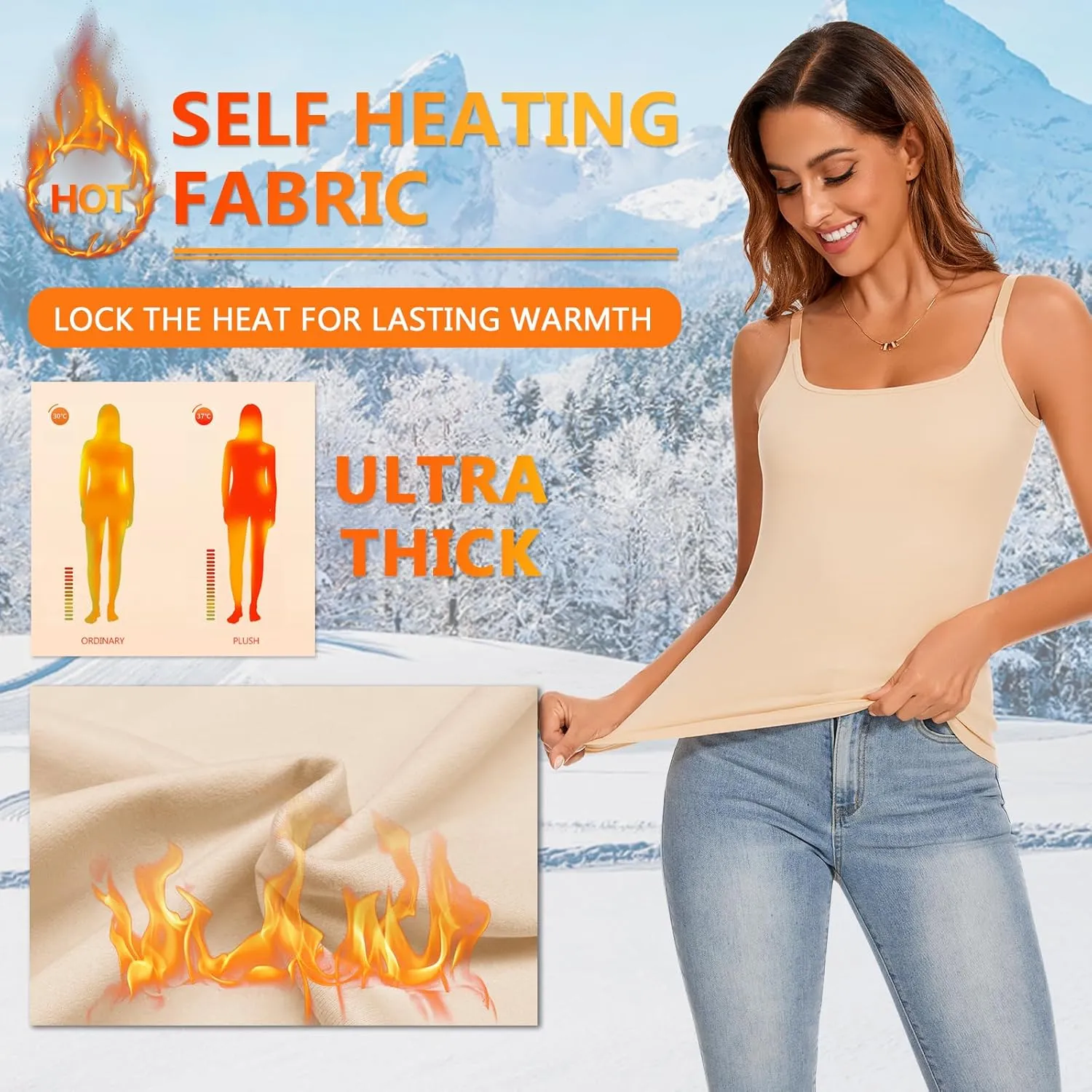 WOWENY Thermal Tank Tops for Women Adjustable Spaghetti Strap Base Layer Soft Fleece Lined Sleeveless Warm Camisole