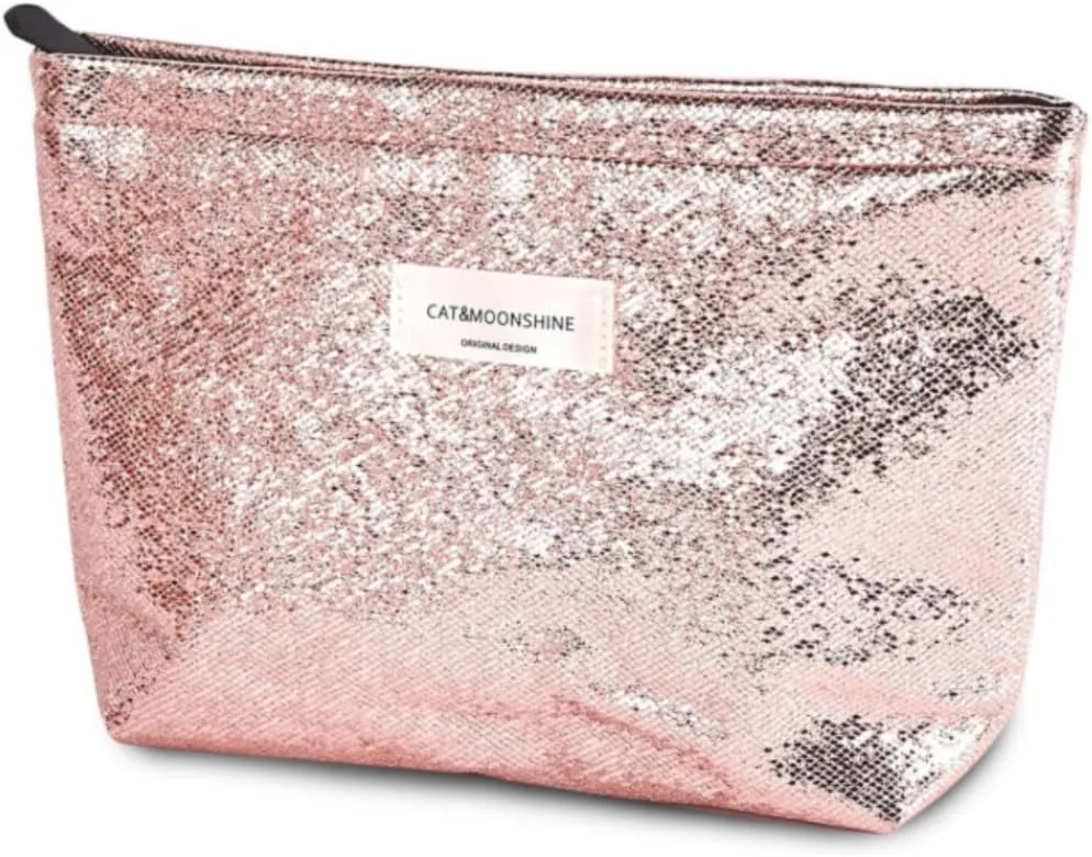 XPONNI Sequin Makeup Bag Bling Cosmetic Bag Sparkle Purse Coquette Makeup Bag Aesthetic Makeup Bag Y2k Accessories (Pink)