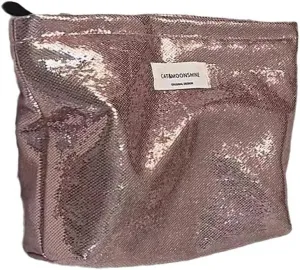 XPONNI Sequin Makeup Bag - Bling Cosmetic Purse - Sparkle Coquette Aesthetic Y2k Accessory (Pink)