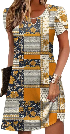 Zeagoo Women's Casual A-Line Dresses with Pockets Summer Floral Tshirt Dress Short Sleeve Mini Dress Flowy Sundresses