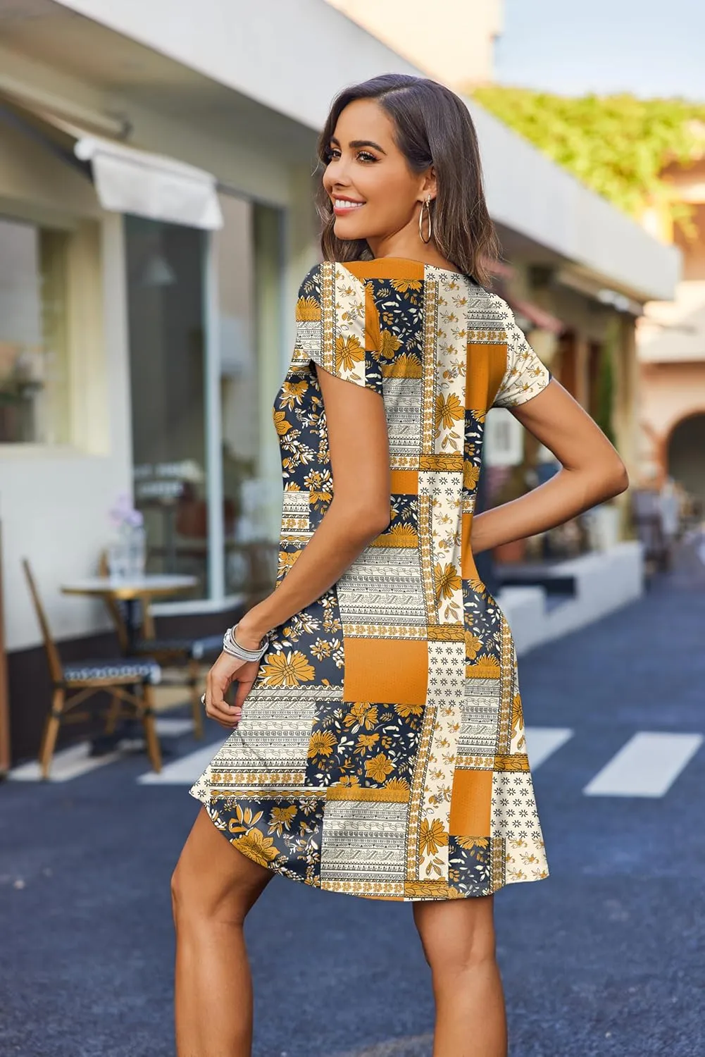 Zeagoo Women's Casual A-Line Dresses with Pockets Summer Floral Tshirt Dress Short Sleeve Mini Dress Flowy Sundresses