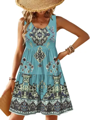 Zeagoo Womens Summer Sundress Boho Floral Casual Tank Dresses with Pockets Sleeveless Tiered Swing A Line Beach Dress