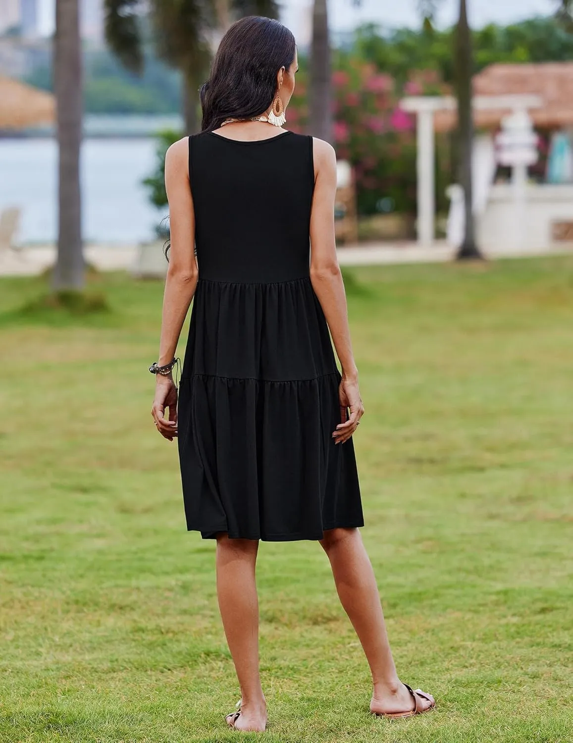 Zeagoo Womens Summer Sundress Boho Floral Casual Tank Dresses with Pockets Sleeveless Tiered Swing A Line Beach Dress