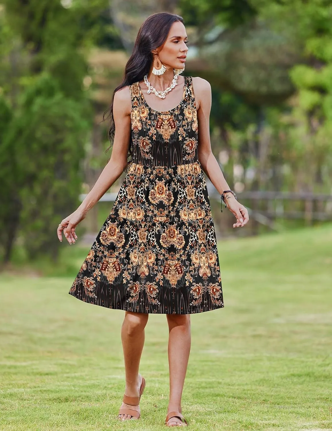 Zeagoo Womens Summer Sundress Boho Floral Casual Tank Dresses with Pockets Sleeveless Tiered Swing A Line Beach Dress