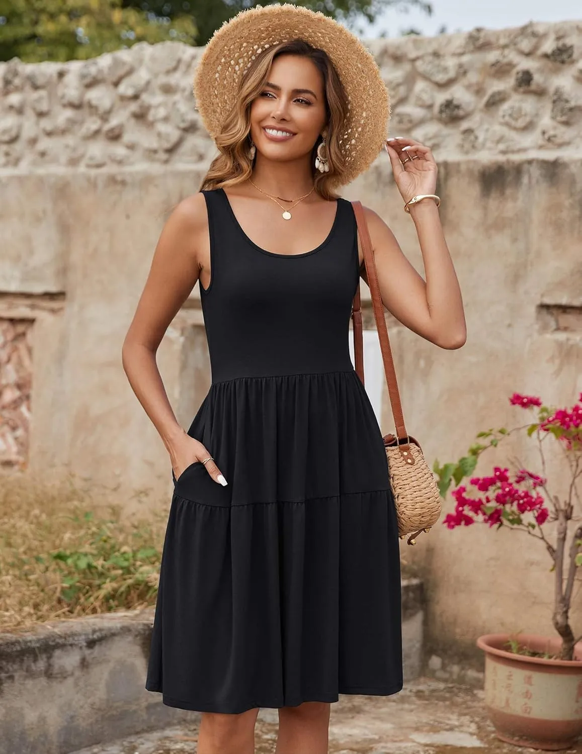 Zeagoo Womens Summer Sundress Boho Floral Casual Tank Dresses with Pockets Sleeveless Tiered Swing A Line Beach Dress