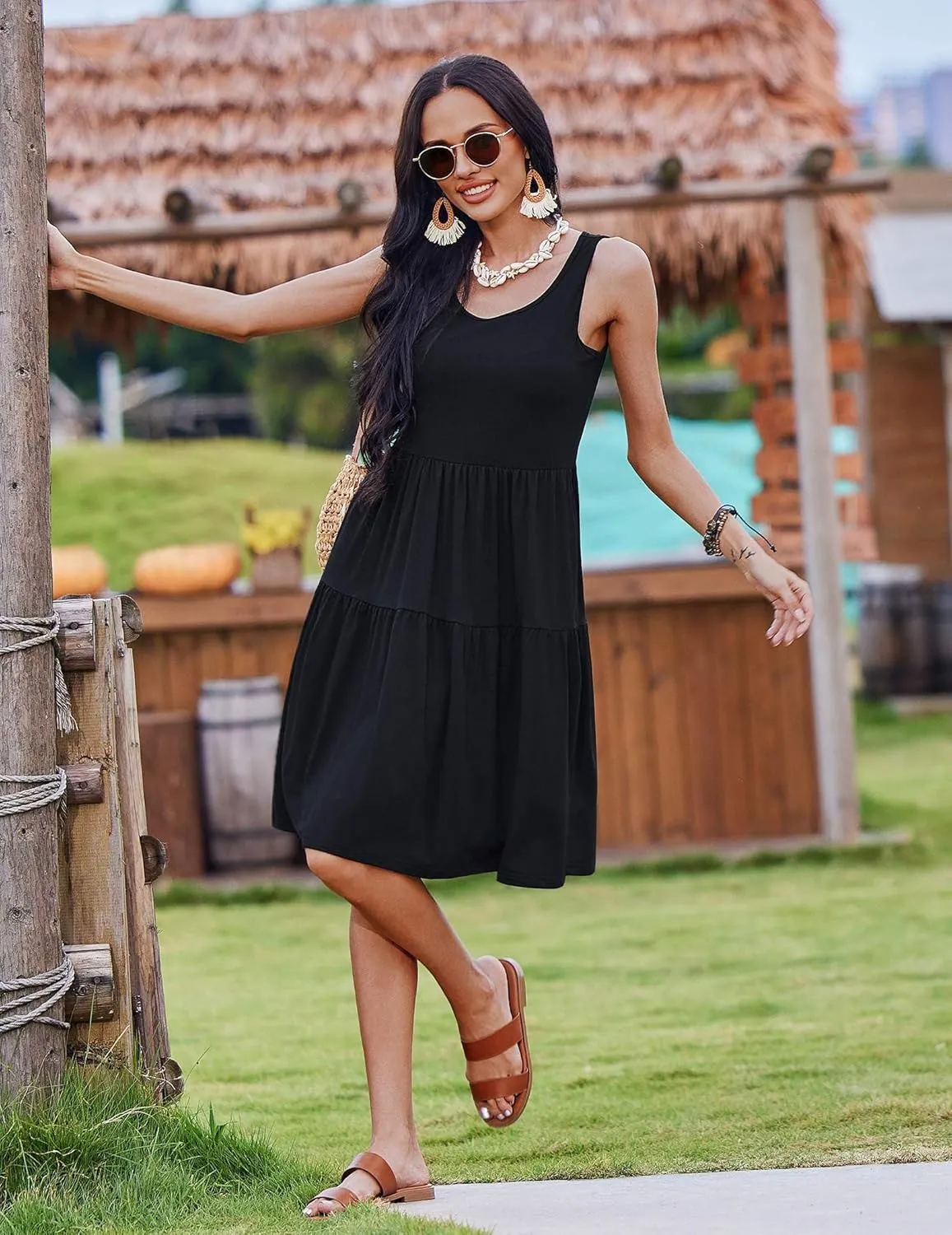Zeagoo Womens Summer Sundress Boho Floral Casual Tank Dresses with Pockets Sleeveless Tiered Swing A Line Beach Dress