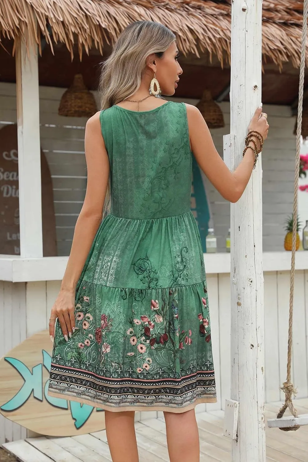 Zeagoo Womens Summer Sundress Boho Floral Casual Tank Dresses with Pockets Sleeveless Tiered Swing A Line Beach Dress