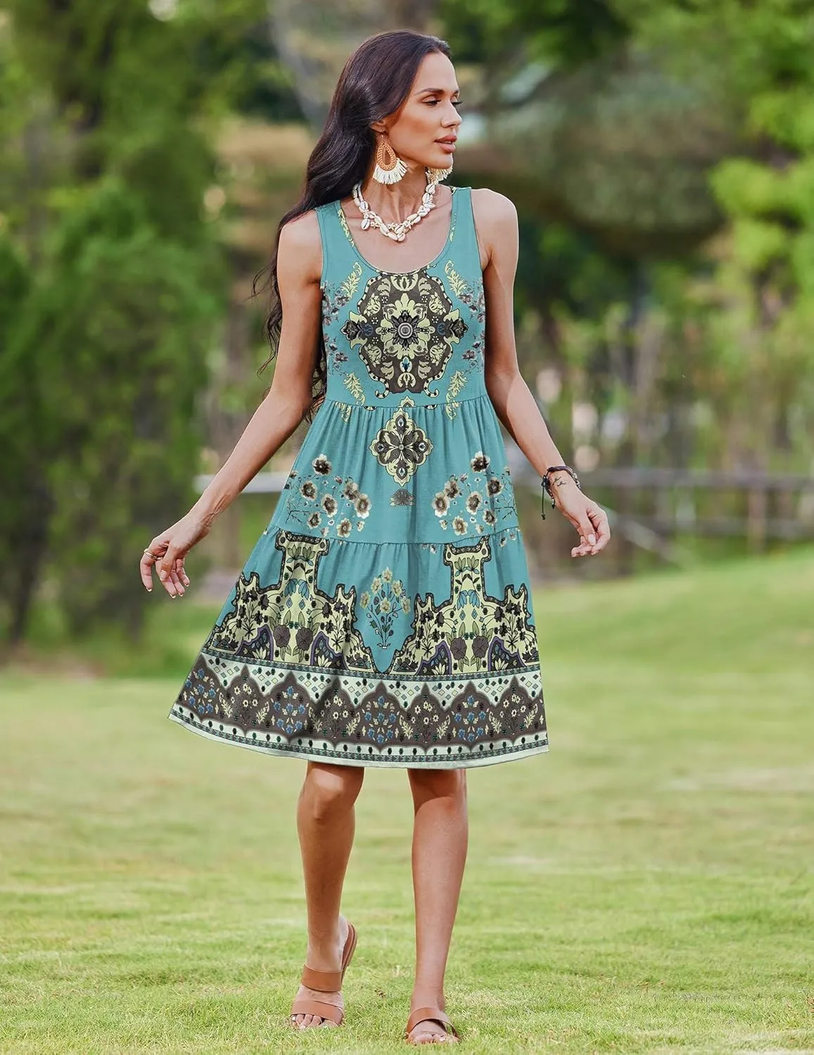 Zeagoo Womens Summer Sundress Boho Floral Casual Tank Dresses with Pockets Sleeveless Tiered Swing A Line Beach Dress