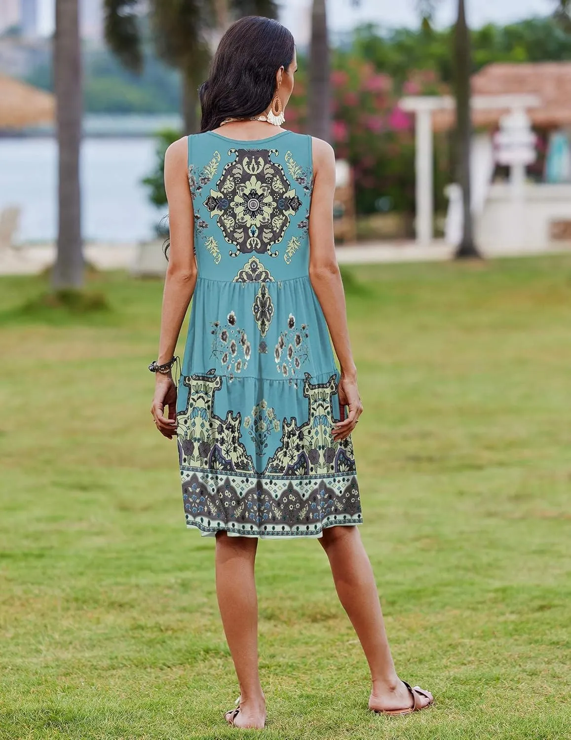 Zeagoo Womens Summer Sundress Boho Floral Casual Tank Dresses with Pockets Sleeveless Tiered Swing A Line Beach Dress
