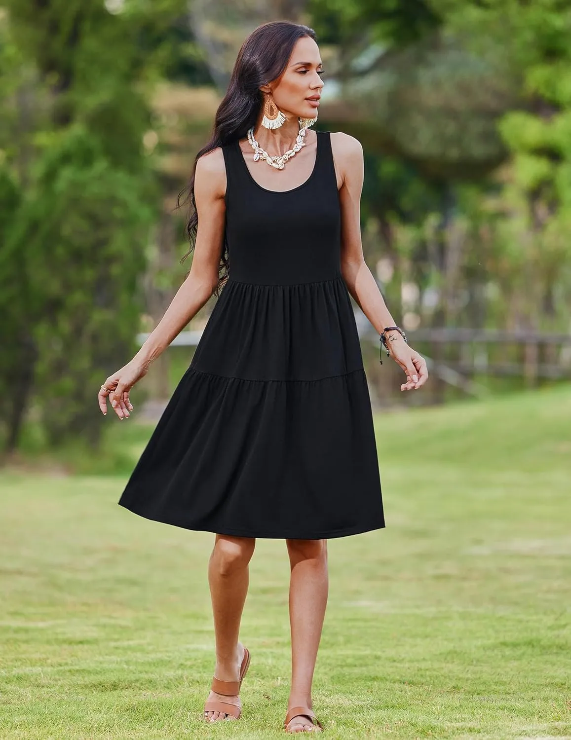 Zeagoo Womens Summer Sundress Boho Floral Casual Tank Dresses with Pockets Sleeveless Tiered Swing A Line Beach Dress