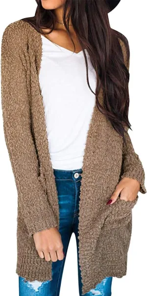 ZESICA Women's Fall Casual Long Sleeve Open Front Soft Chunky Knit Sweater Cardigan Outerwear