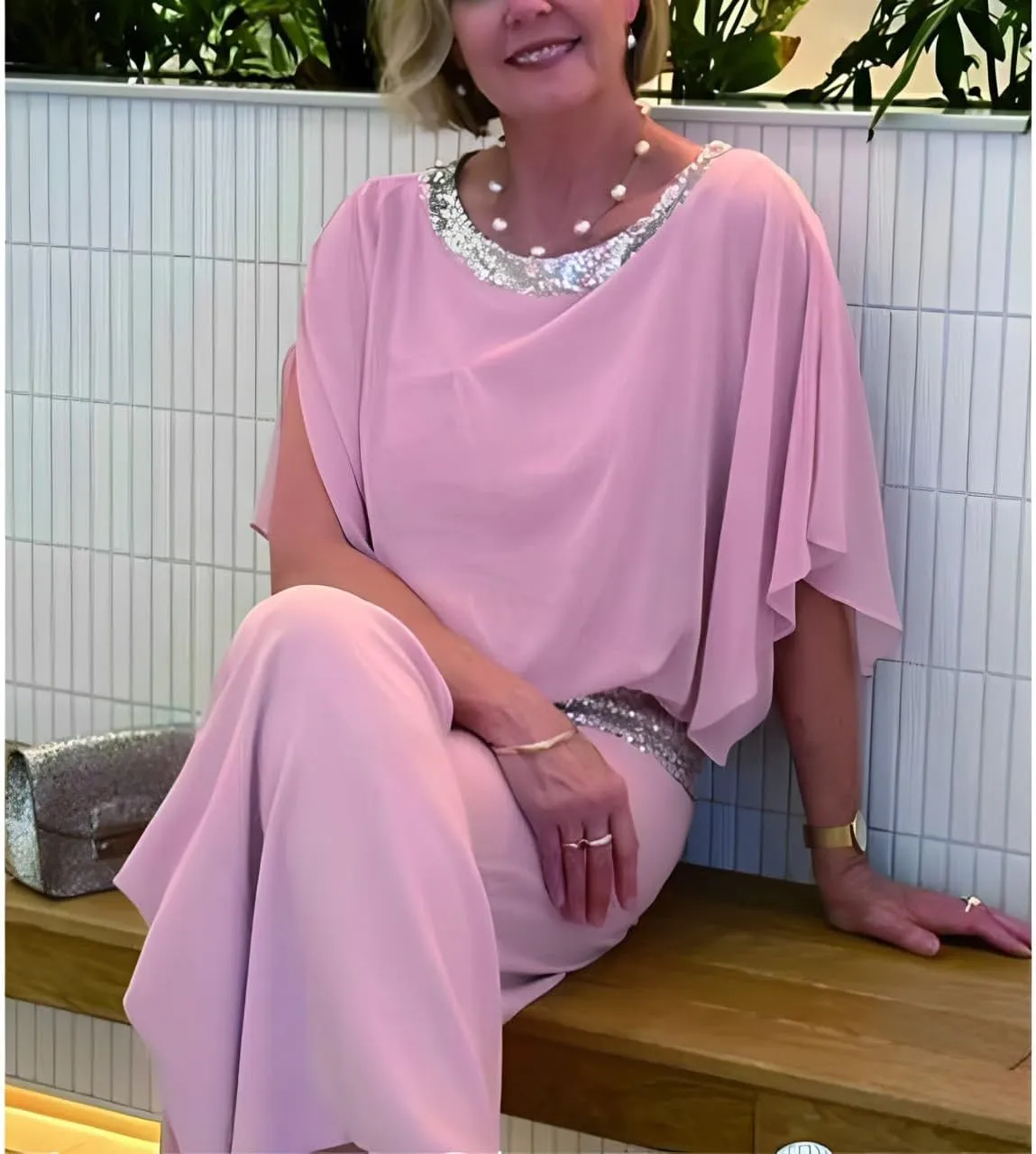 ZOCANIA Wedding Guest Pants Outfit for Women Chiffon Two Piece Set Semi Formal Pants Suits Cocktail Pantsuits Wedding Elegant