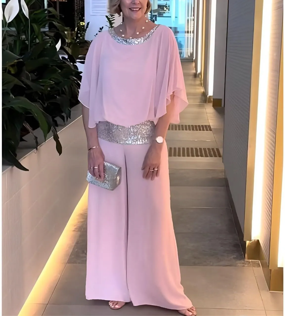 ZOCANIA Wedding Guest Pants Outfit for Women Chiffon Two Piece Set Semi Formal Pants Suits Cocktail Pantsuits Wedding Elegant